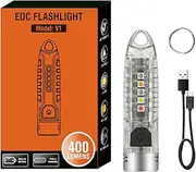 Necomi Small Keychain Flashlight with Red UV Blue Light - 400LM Rechargeable Mini Pocket LED Powerful Flash Light - 12 Mode, USB-C, Waterproof