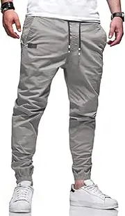 [Bilitry] Men Joggers Chino Cargo Pants Hiking Outdoor Recreation Pants Twill Fitness Track Jogging Pants Casual Cotton Pants