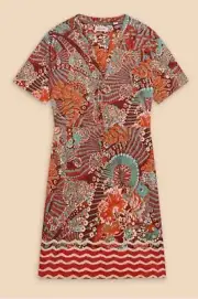 White Stuff Tammy Cotton Printed Jersey Summer Shirt Dress Pockets US 6 NWT
