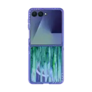 Galaxy Z Flip7 Impact Magnetic Case THROUGH THE TREES, BOLD GREEN AQUA Colorful Forest Nature Wanderlust Boho Outdoors Mountains Watercolor Painting Clear Transparent Ebi Emporium