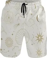 [GuoChe] Men's Swim Trunks Gold Fashion Style Sun Quick Dry Bathing Suits Beach Swim Shorts Pants with Mesh Lining