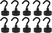 Magnetic Hooks, Heavy Duty Neodymium Magnet Hook with Nickel Coating, Strong Magnetic Force Hanger for Refrigerator, Key Holder, Kitchen, Cruise, Workplace (10 Pack)