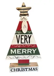 Wooden Very Merry Christmas Tree Decor With Star Topper