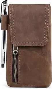 Hengwin Genuine Leather Belt Pouch Mobile Phone Case for Samsung Galaxy S23 Ultra, S23+ A54 A34 A13 iPhone 15Pro Max 15Plus, 14Plus 14 13 12ProMax Mobile Phone Holster