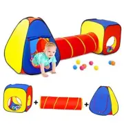 Kids Play Tent with Ball Pit+Crawl Tunnel+Castle Tent, 3 in 1 Kids Play Tent