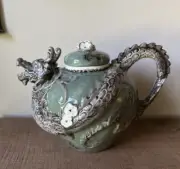Blue Sky Clay Works Green Ceramic Dragon Teapot 2013 New