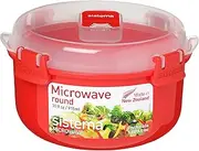 Sistema Microwave Round Bowl | 915 ml Food Container with Steam Release Vent | BPA-Free | Red/Clear
