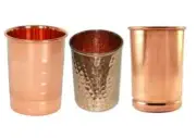 Copper Hammered Drinking Tumbler Smooth Silver touch Glass 300ML Set Of 3