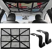 Car Ceiling Cargo Net Pocket Space Saving Auto Roof Cargo Storage Net with 2 Hooks Large Capacity Car Roof Organizer Adjustable Double Layer Mesh for Most Cars