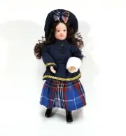 Dollhouse Victorian Girl in Blue with Hand Muff Porcelain 1:12 Scale Miniature