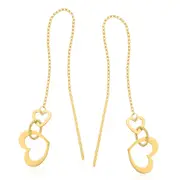 9ct Yellow Gold Thread Double Heart Drop Earrings
