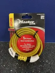 MASTER LOCK WORD COMBINATION 5 FT PRESET (# 8152DASTWD ) NEW 1/4” 6mm Yellow New