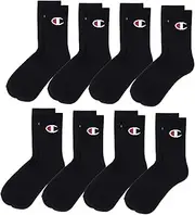 [Champion] Men's Cushioned Foot Arch Support Crew Socks 8 Pairs Black - Size 11-14