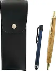 2 Pack Round Button Japanese Pen Case Black Metal Touch Stick Blue and Maple Wood Axis Retro Ballpoint Pen Set BRS-B-ALL-HS47S-2
