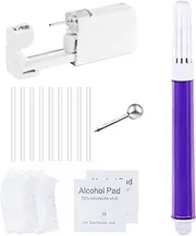 [AccGin] Piercing Kit with CZ Earrings Stud,Self Ear Piercing Gun Kit Tool Ear Stick for Piercing Aftercare and Disposable Waterproof Ear Cover. stainless steel Earring Studs