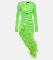 [David Koma] David Koma Sequined feather-trimmed midi dress AU 6 green