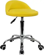 KKTONER PU Leather Round Rolling Stool with Back Rest Height Adjustable Swivel Drafting Work SPA Task Chair with Wheels (Yellow)