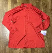 Stars Above Women's Size Large Long Sleeve Button Front Satin Pajama Top Red