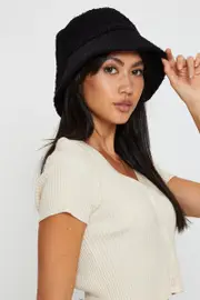 Black Fuzzy Bucket Hat - Size ONE, Women's Hats