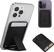 Aijohnny Magnetic Wallet Compatible With Magsafe for iPhone 15 Pro Max Pro, Leather Card Holder With Adjustable Stand for iPhone 15 14 13 12 Series (Black)