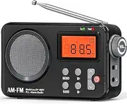 AM FM Radio Portable with Best Reception, Goodes Transistor Radio with Loud Speaker, Digital Time Display, Battery Powered or DC USB, Clear Dial, Headphone Jack, Perfect for Indoor, Outdoor Use-Black