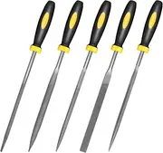 Uaorexplo Mini Hand Files, 5pcs, Total 6.3in, File Blade 4.3in, Strength Alloy Steel Needle Files, Small Metal File Set for Detailed Tasks, Includes Round, Bi-Half Round, Flat, Square, Triangular