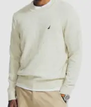 $98 Nautica Men's Ivory Sustainably Crafted Donegal Speckle Sweater Size Large