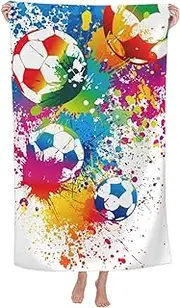 Colorful Soccer Football Fun Ball Beach Towel Large Soft Absorbent Microfiber Quick Dry Oversized Bath Towels for Bathroom Women Men Pool Camping Travel Swimming Picnic Sports