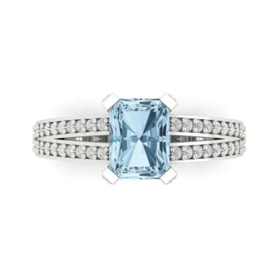2.45 ct Emerald Cut Gemstone Solitaire with Accents Promise Ring White Gold