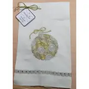 New Mud Pie Linen Christmas Towel Holiday Swirl Gold White