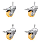3.5 Inch SS Yellow Polyurethane 3/8 Inch Threaded Stem Caster Set Total Lock