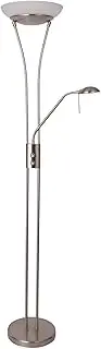 Lexi Lighting Reed 18W+5W LED Mother and Child Floor Lamp, 2 Lights with Built-in Bulbs, Dimmable, Satin Chrome Metal Base, Bowl-Shaped Glass Shade, Classy Reading and Task Lights, Ambient Lighting