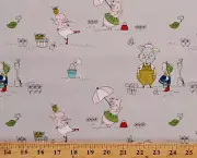 Cotton Hubert and Sorrel Pink Pigs Summer Gray Fabric Print by the Yard D659.43