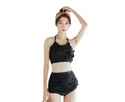 Pure Color 2 Piece Halter High Waist Swimsuit Bikini Suit