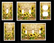 SUNFLOWERS WOOD BACKGROUND IMAGE LIGHT SWITCH COVER PLATE U PICK PLATE SIZE