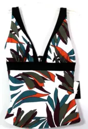 DKNY Tankini Top Size Small Leaf Printed 50+UPF Retail $88