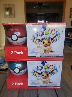 2 POKEMON PRISMATIC EVOLUTIONS ETB ELITE TRAINER BOX POKEBALL SAM'S CLUB BUNDLE