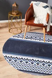 Rug Culture Round Navy Hand Braided Cotton Naval Flat Woven Rug