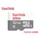 Sandisk Ultra microSD TF 32G 32GB 100M U1 C10 記憶卡 無轉卡 SDSQUNR
