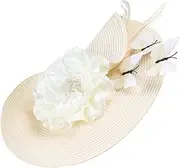 [ROMISBABA] Bridal Hat Tea Party Fascinator Hat Women Banquet Headband Butterfly Headdress for Birthday Wedding Prom Beige