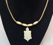 Handcrafted Native American Carved Buffalo Bone Turtle Necklace, USA