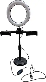 Desktop Selfie Ring Light with Stand and Dual Phone Holder, 16cm' Dimmable Desktop LED Circle for Laptop,Computer, Lighting Kit Live Streaming/Laptop Video Conference/Chat/Makeup/YouTube/Tiktok/Vlog