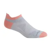 Wrightsock Coolmesh II Tab Lt Grey/Coral S AU 4-6 Womens Running Active Socks
