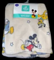 New! Baby Boy Beige MICKEY MOUSE "Disney" Plush BLANKET sz 30" x 40" NWT
