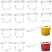 50 Pack 1 Ounce Leak Proof Plastic Condiment Egg Custard Containers with Hinged Lids, Ideal for Sauces Samples Slime Jelly Balls Food Storage Durable Medicine Cups with Lids