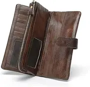 [LETEULO] Women's RFID Blocking Clasp Wallet Vintage Hand Rubbing Leather Wallets Organizer (Coffee)