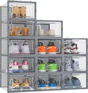 12Pk Shoe Storage Box Shoe Organizer for Closet Clear Plastic Stackable Shoe Box