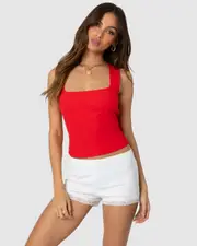 EDIKTED Womens Essy Square Neck Top RED