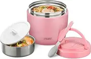 Itslife Thermal Food Container 970 ml, Thermal Bowl with Lid, Stainless Steel Warming Container with Spoon, Thermos Flask Food Leak-Proof, Thermal Lunch Box for Soups, Baby Porridge, Porridge (Pink)