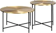 2-Piece Coffee Table Set, Round Coffee Table End Side Tables, Small Modern Living Room Table Set for Apartment, Dormitory, Brass-Covered MDF